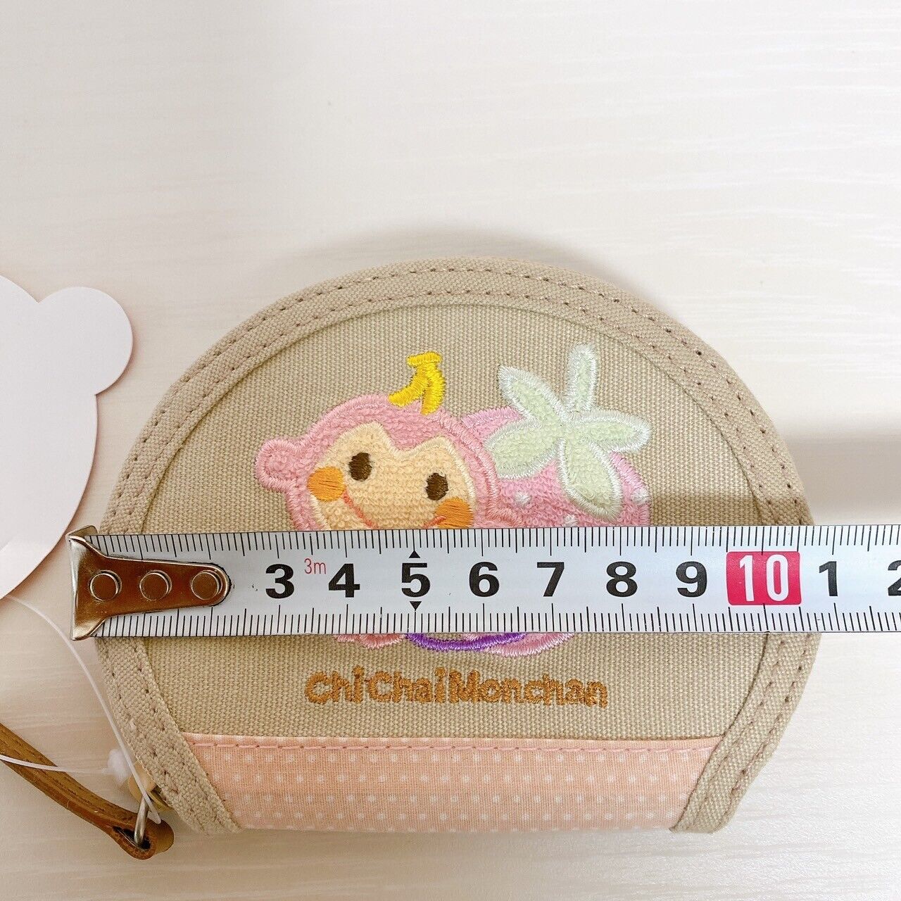 Sanrio Chi Chai Monchan Coin Case Mini Pouch Pink Monkey Strawberry Beige Kawaii