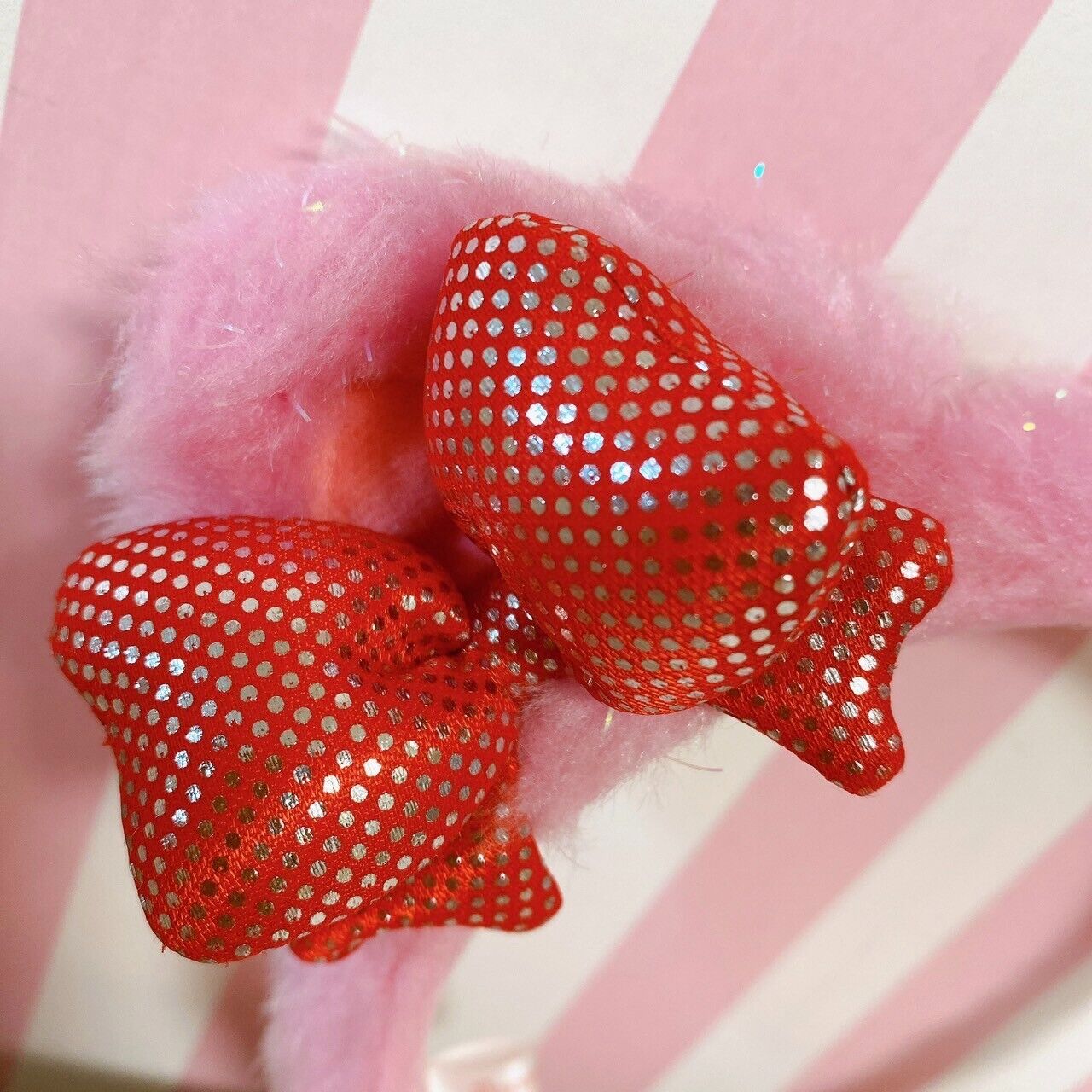 Sanrio Jewel Pet Headband Hair Accessory Garnet Pink Ribbon Fluffy Kawaii Rare