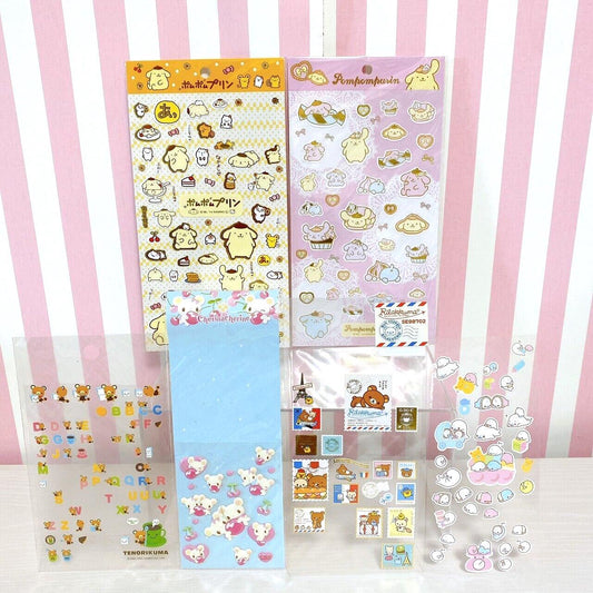 San-X Mamegoma Rilakkuma Sanrio Pompom Purin Cherinacherine Sticker Set Kawaii