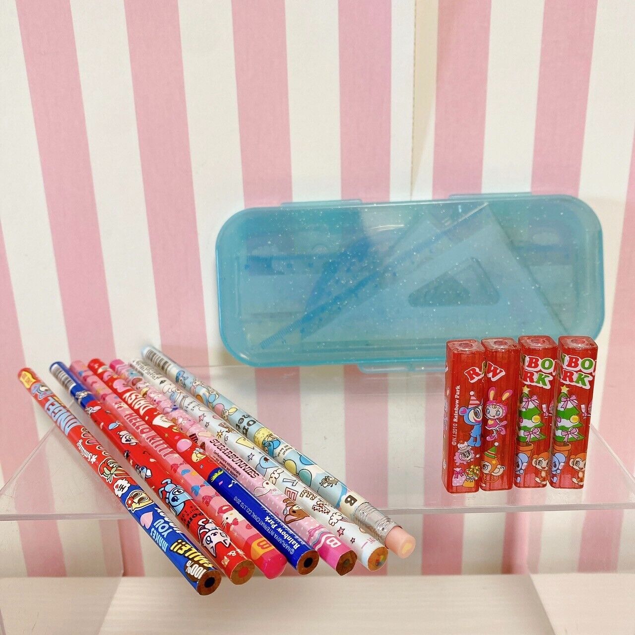 Mezzo Piano Pom Ponette Protractor Bear Blue Pencil Cap Sugar Bunnies Pencil