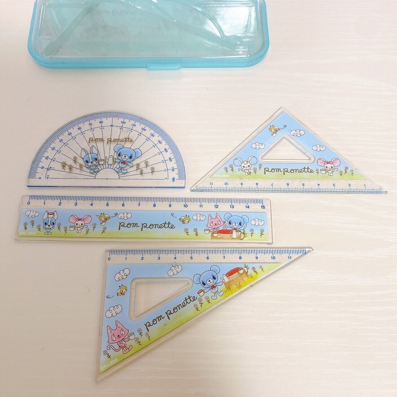 Mezzo Piano Pom Ponette Protractor Bear Blue Pencil Cap Sugar Bunnies Pencil