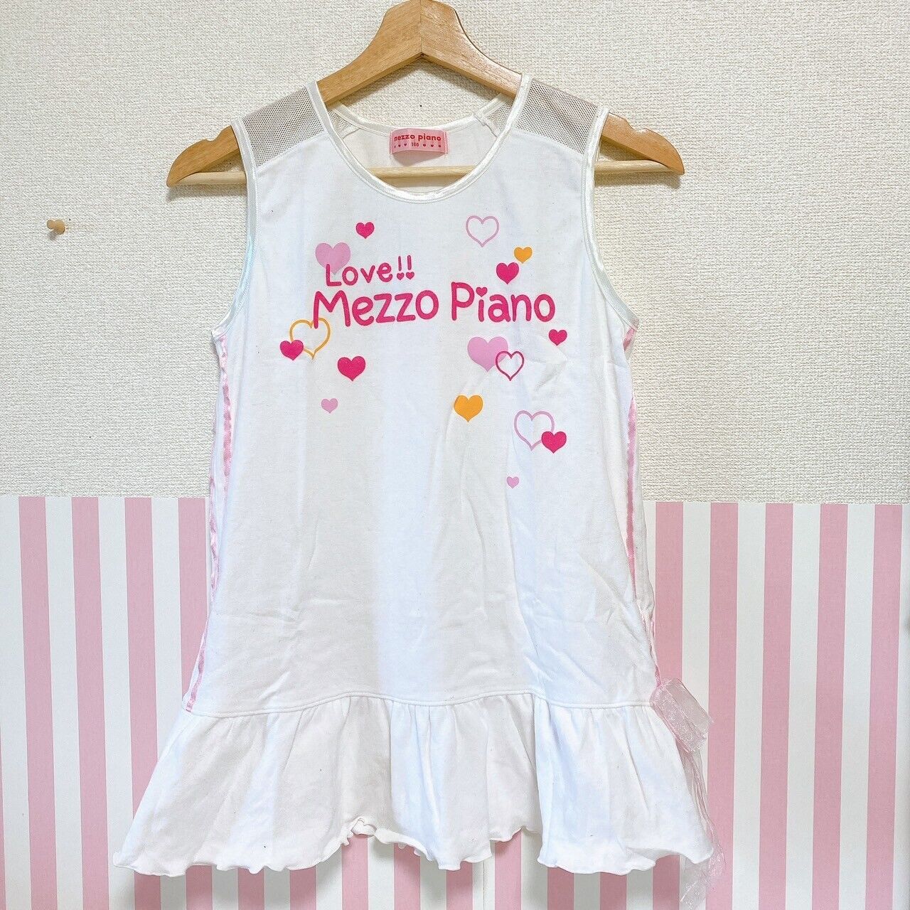 Mezzo Piano Long Tank Top No Sleeve 160cm White Frill Heart Love Tops Clothing