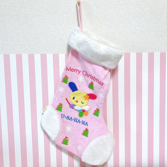 Sanrio Usahana Christmas Boots Socks Merry Xmas Pink Fluffy Rabbit Tree Snow