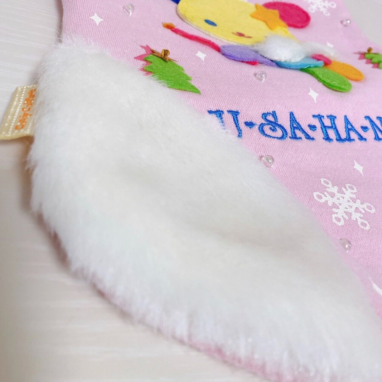 Sanrio Usahana Christmas Boots Socks Merry Xmas Pink Fluffy Rabbit Tree Snow