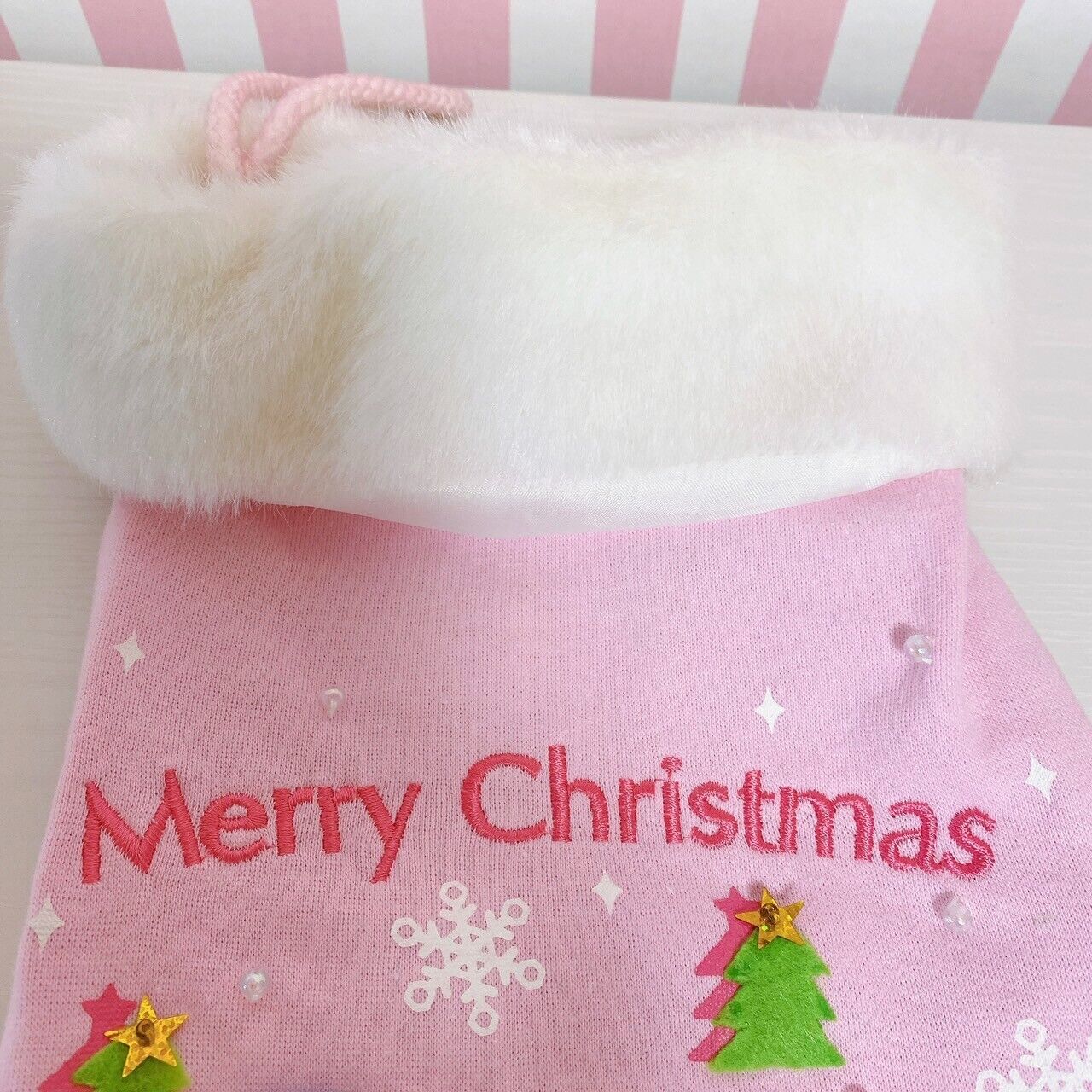 Sanrio Usahana Christmas Boots Socks Merry Xmas Pink Fluffy Rabbit Tree Snow