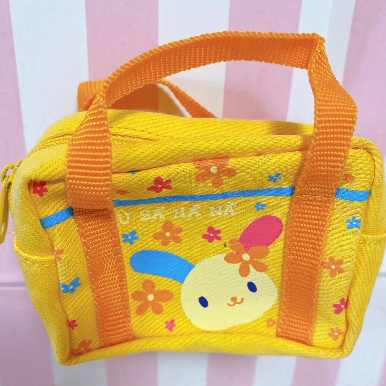 Sanrio Usahana Mini Tote Drawstring Bag Set Denim Yellow Pen Case Rabbit Rare