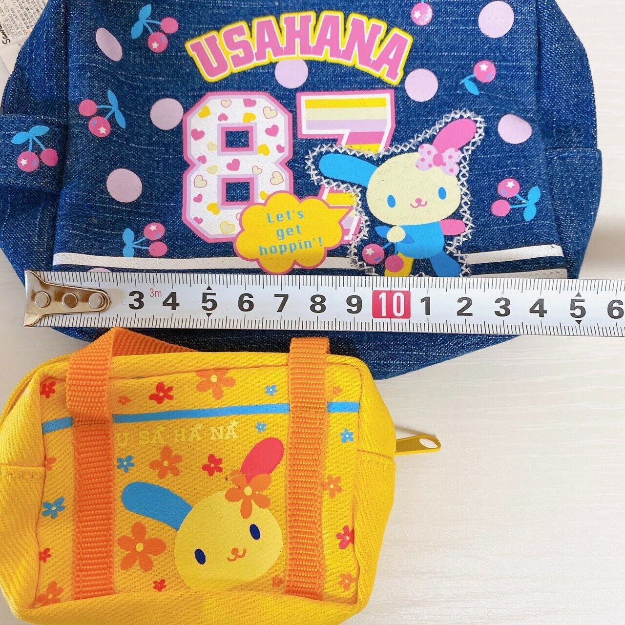 Sanrio Usahana Mini Tote Drawstring Bag Set Denim Yellow Pen Case Rabbit Rare