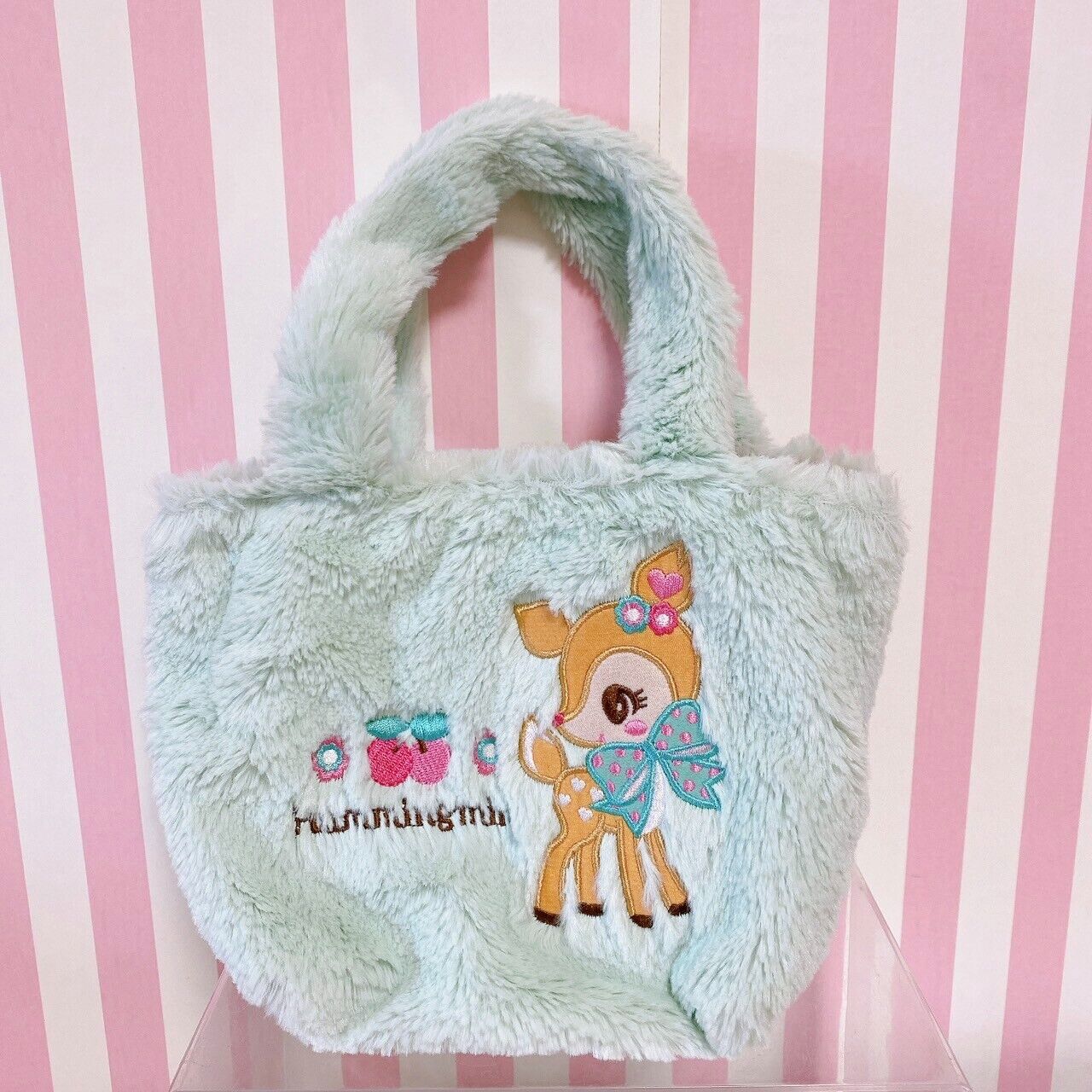 Sanrio Hummingmint Mini Bag Handbag Tote Cherry Mint Green Fawn Fluffy Rare