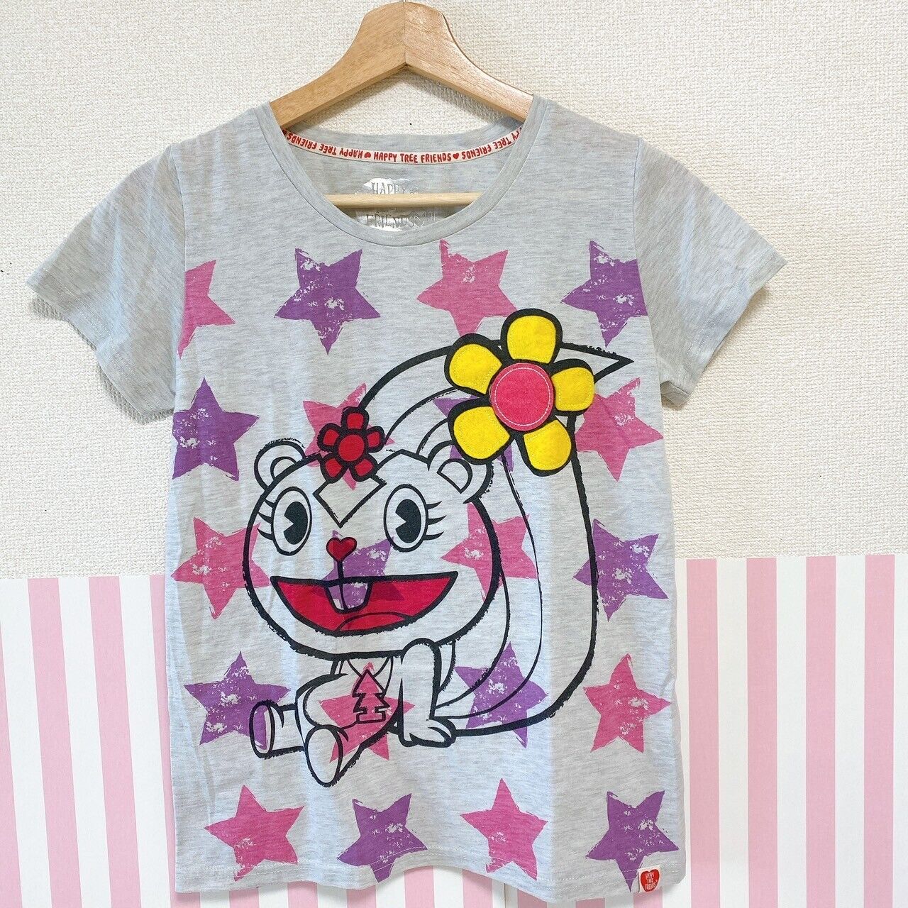 Happy Tree Friends HTF  Petunia T-shirt Gray Tops Flower Star Short Sleeve M