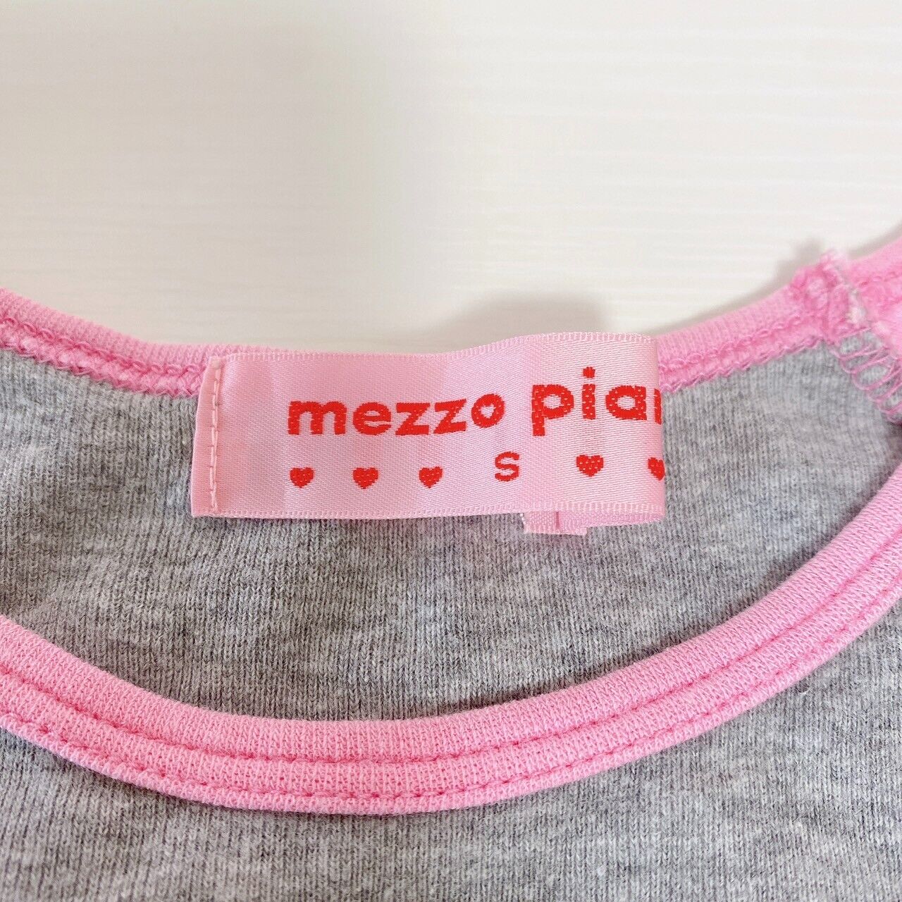 Mezzo Piano Short Sleeve T-shirt 130cm Gray Candy Girls Heart Ribbon Pink Kawaii