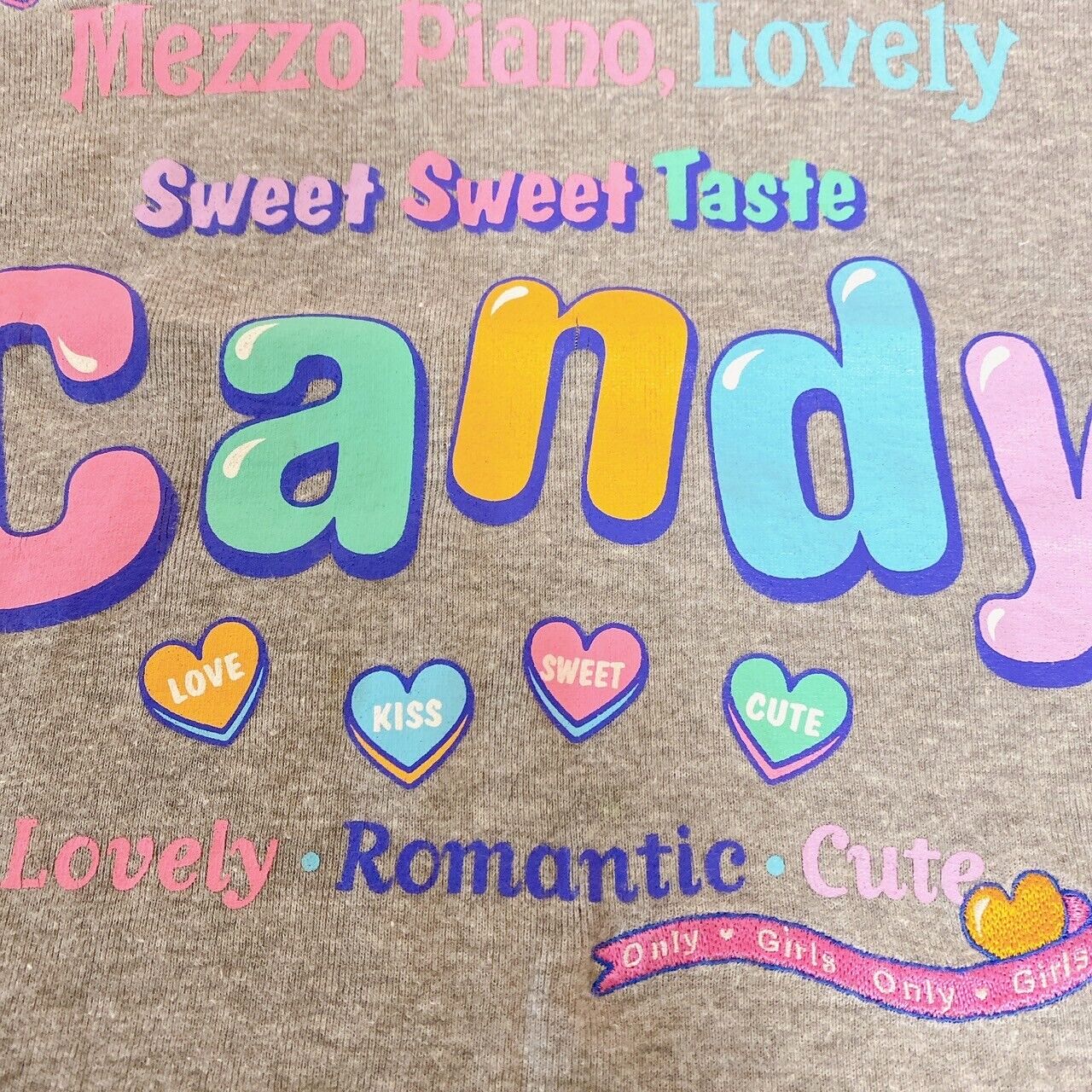 Mezzo Piano Short Sleeve T-shirt 130cm Gray Candy Girls Heart Ribbon Pink Kawaii