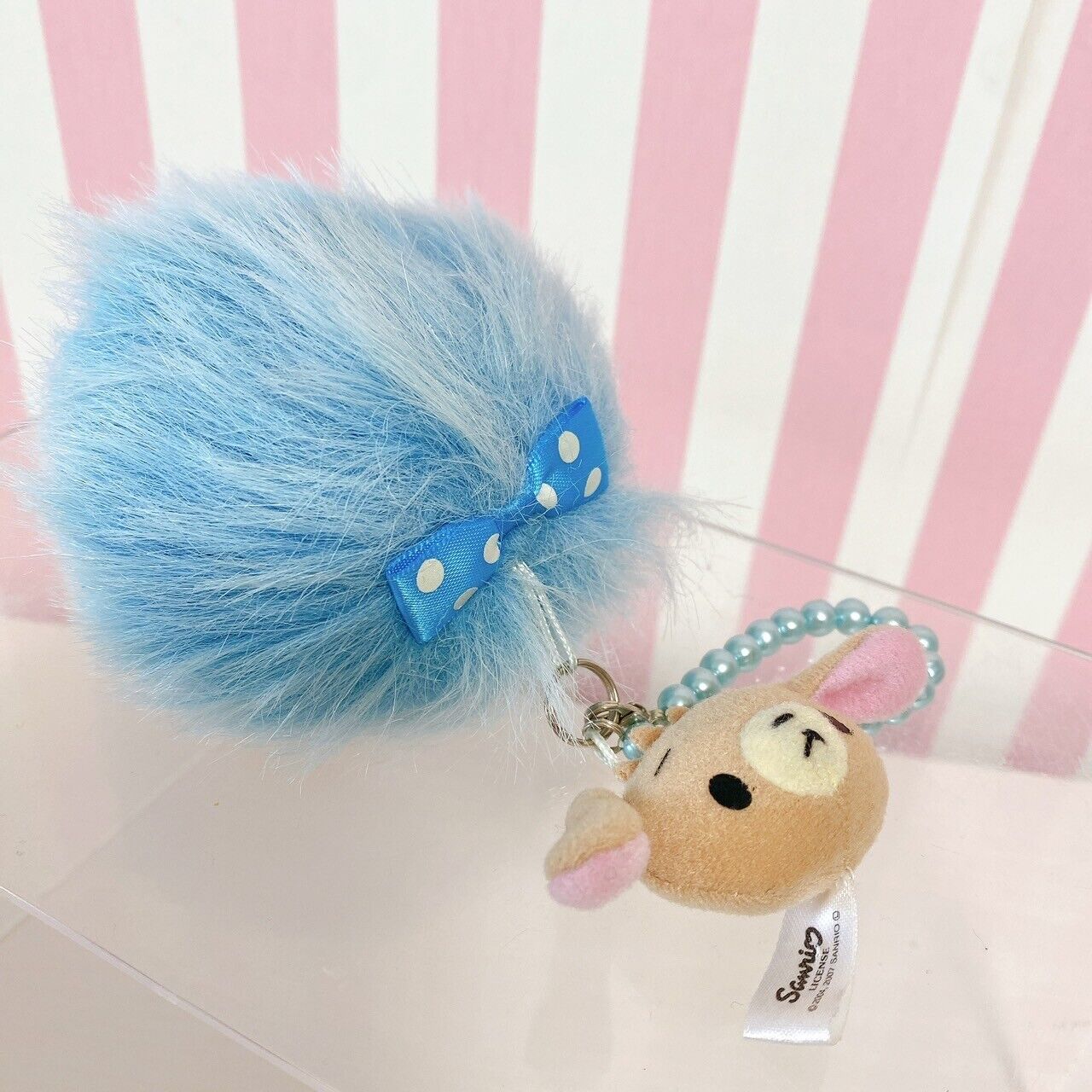 Sanrio Sugar Bunnies Kurousa Bag Charm Mascot Brown Blue Ribbon Dot Fluffy Rare