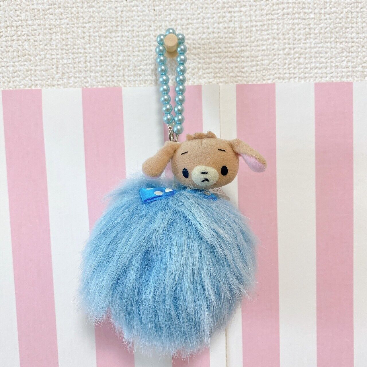 Sanrio Sugar Bunnies Kurousa Bag Charm Mascot Brown Blue Ribbon Dot Fluffy Rare