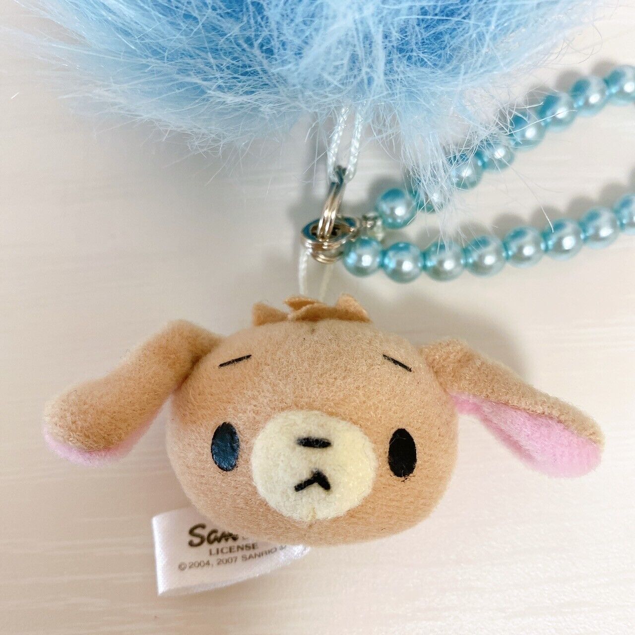 Sanrio Sugar Bunnies Kurousa Bag Charm Mascot Brown Blue Ribbon Dot Fluffy Rare