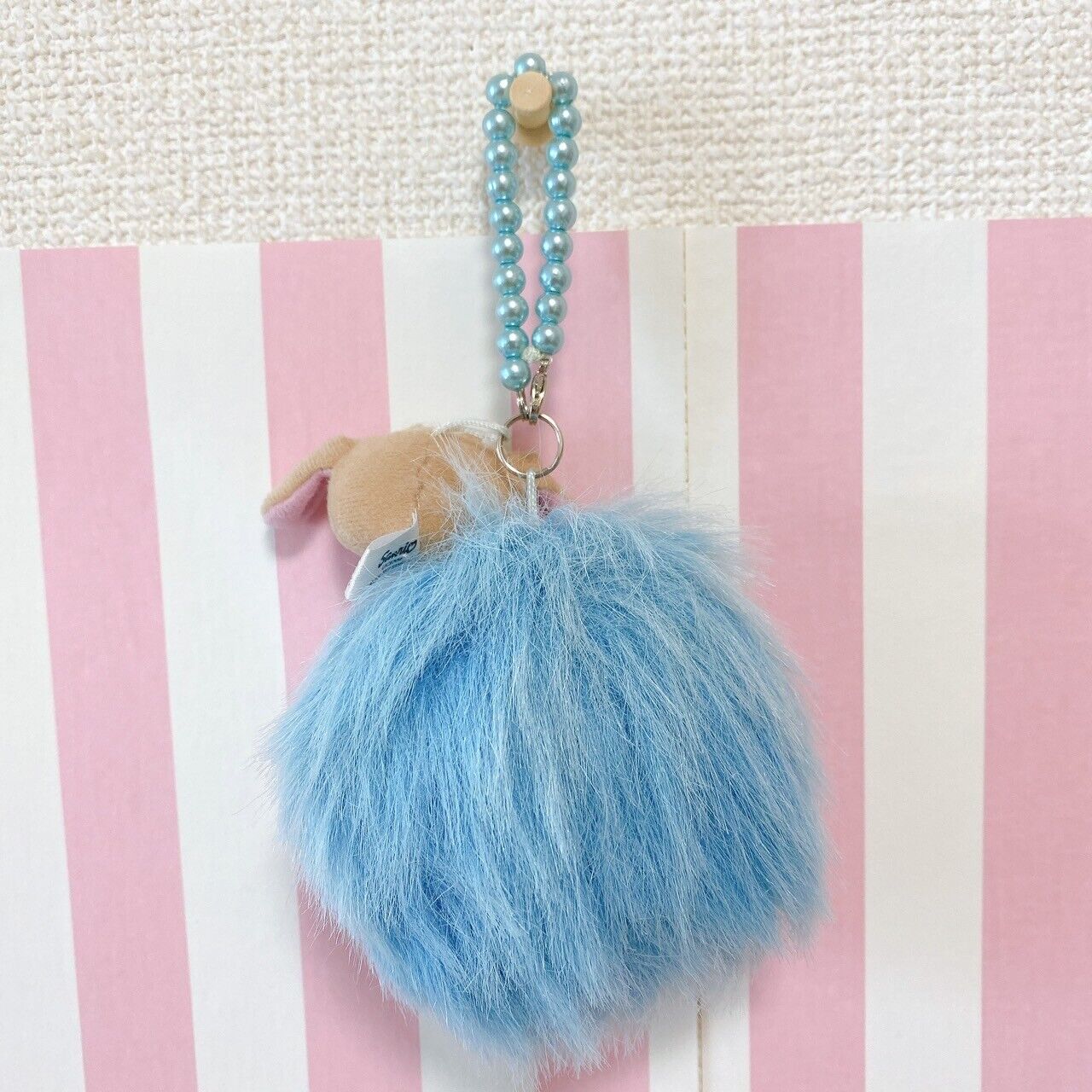 Sanrio Sugar Bunnies Kurousa Bag Charm Mascot Brown Blue Ribbon Dot Fluffy Rare