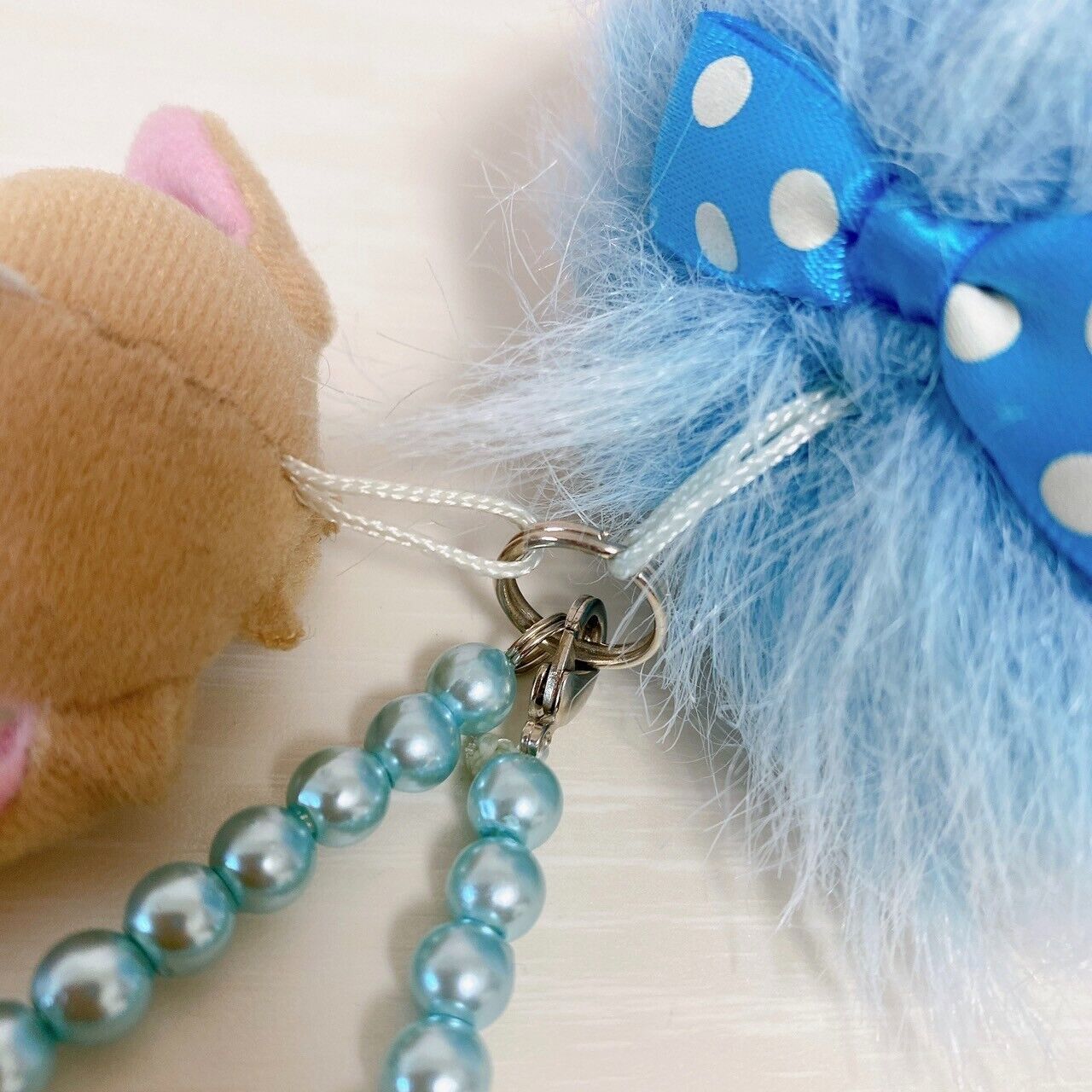 Sanrio Sugar Bunnies Kurousa Bag Charm Mascot Brown Blue Ribbon Dot Fluffy Rare