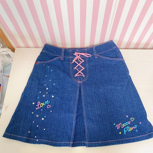 Mezzo Piano Skirt Denim 160 Size Braided Heart Retro Cute Girl Kids Kawaii Rare