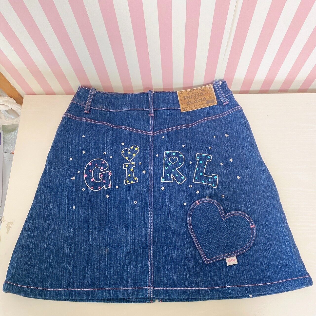 Mezzo Piano Skirt Denim 160 Size Braided Heart Retro Cute Girl Kids Kawaii Rare