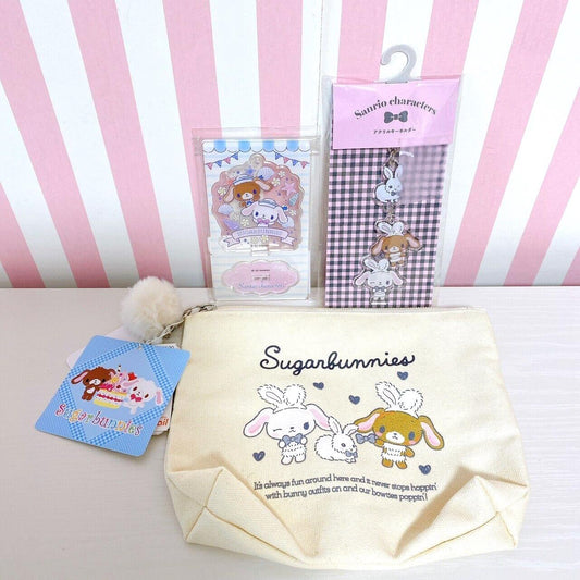 Sanrio Sugar Bunnies Acrylic Key Holder Pouch Set Rabbit Shirousa Kurousa Kawaii