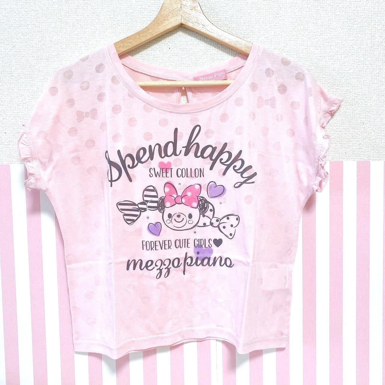 Mezzo Piano Kids T-shirt 150cm Pink Bear Heart Frill Ribbon Short Sleeve Kawaii