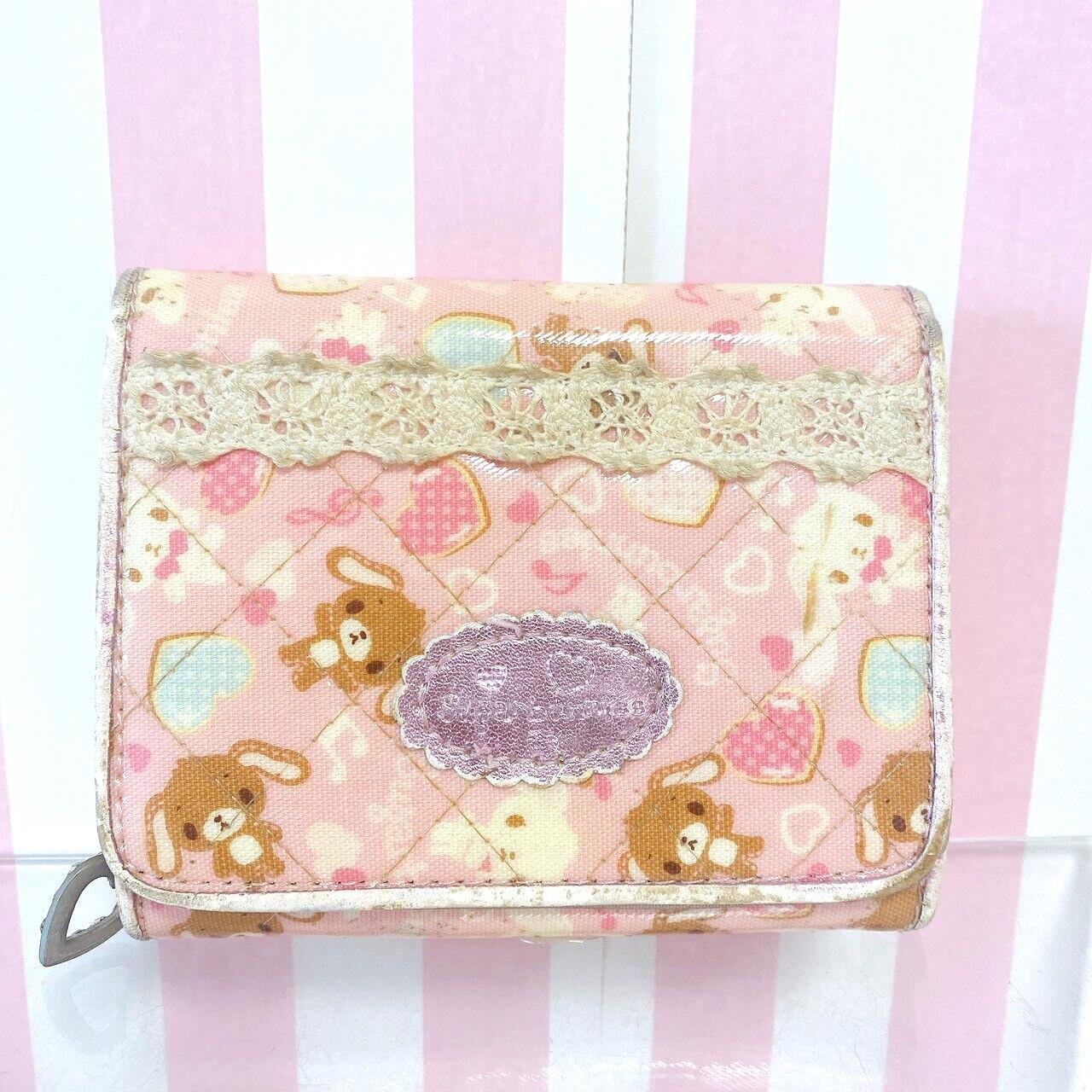 Sanrio Sugar Bunnies Folding Wallet Coin Purse Case Pink Shirousa Kurousa Frill