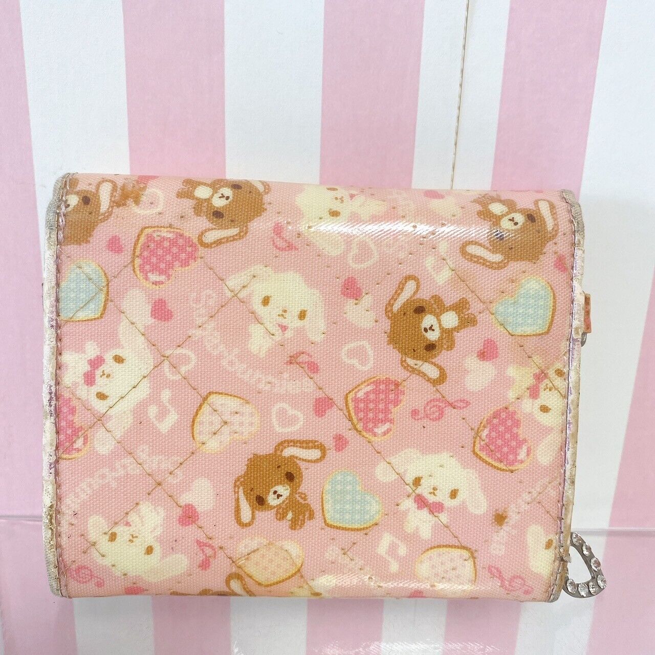 Sanrio Sugar Bunnies Folding Wallet Coin Purse Case Pink Shirousa Kurousa Frill