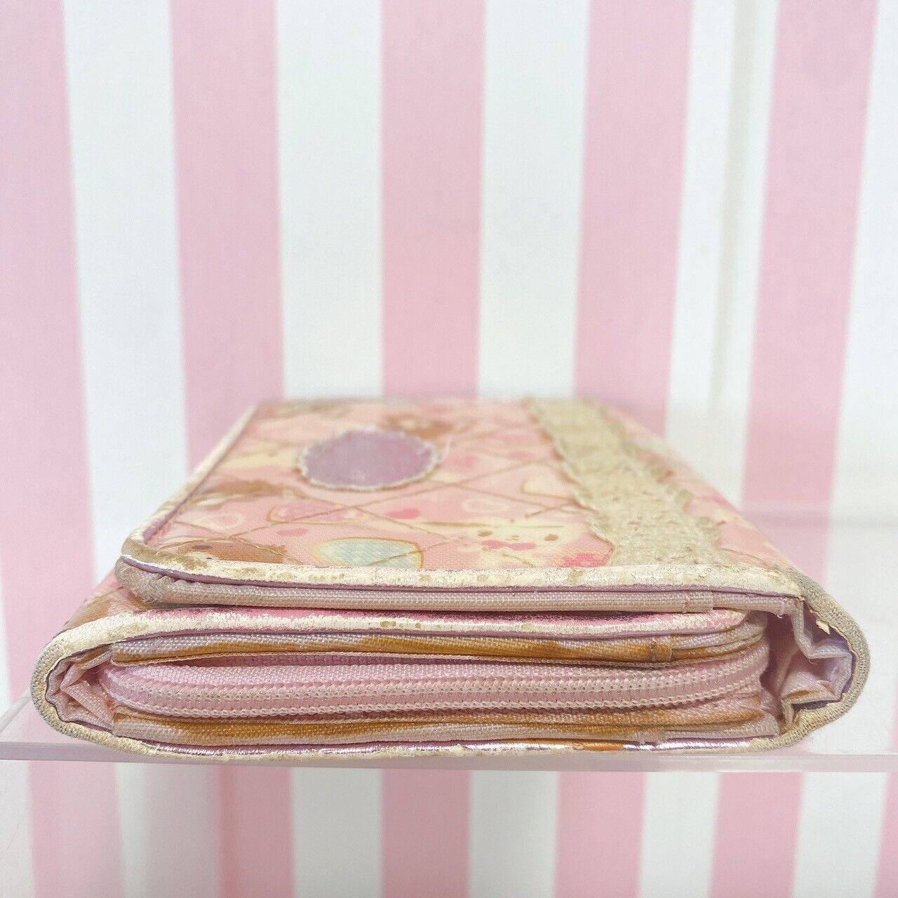 Sanrio Sugar Bunnies Folding Wallet Coin Purse Case Pink Shirousa Kurousa Frill