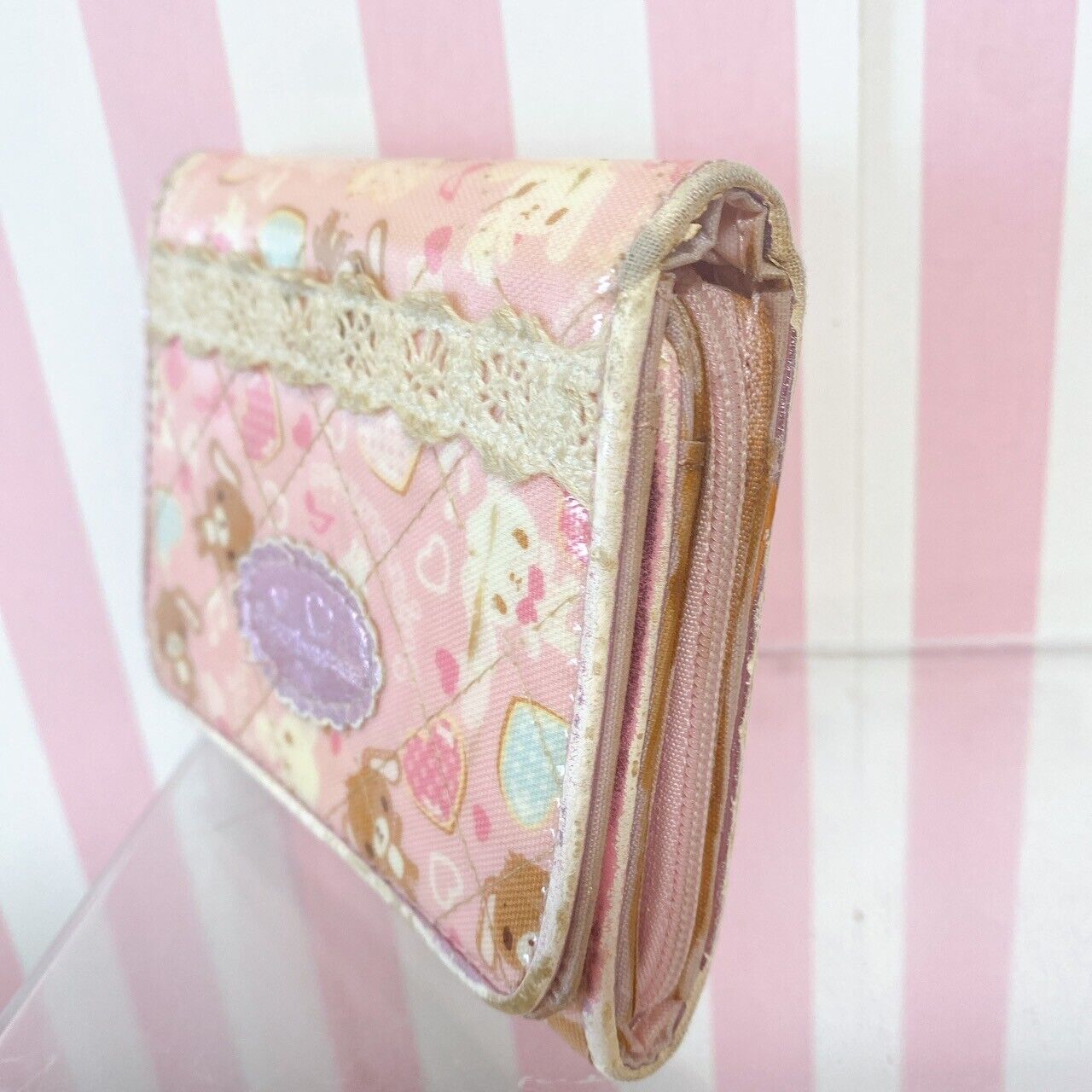 Sanrio Sugar Bunnies Folding Wallet Coin Purse Case Pink Shirousa Kurousa Frill