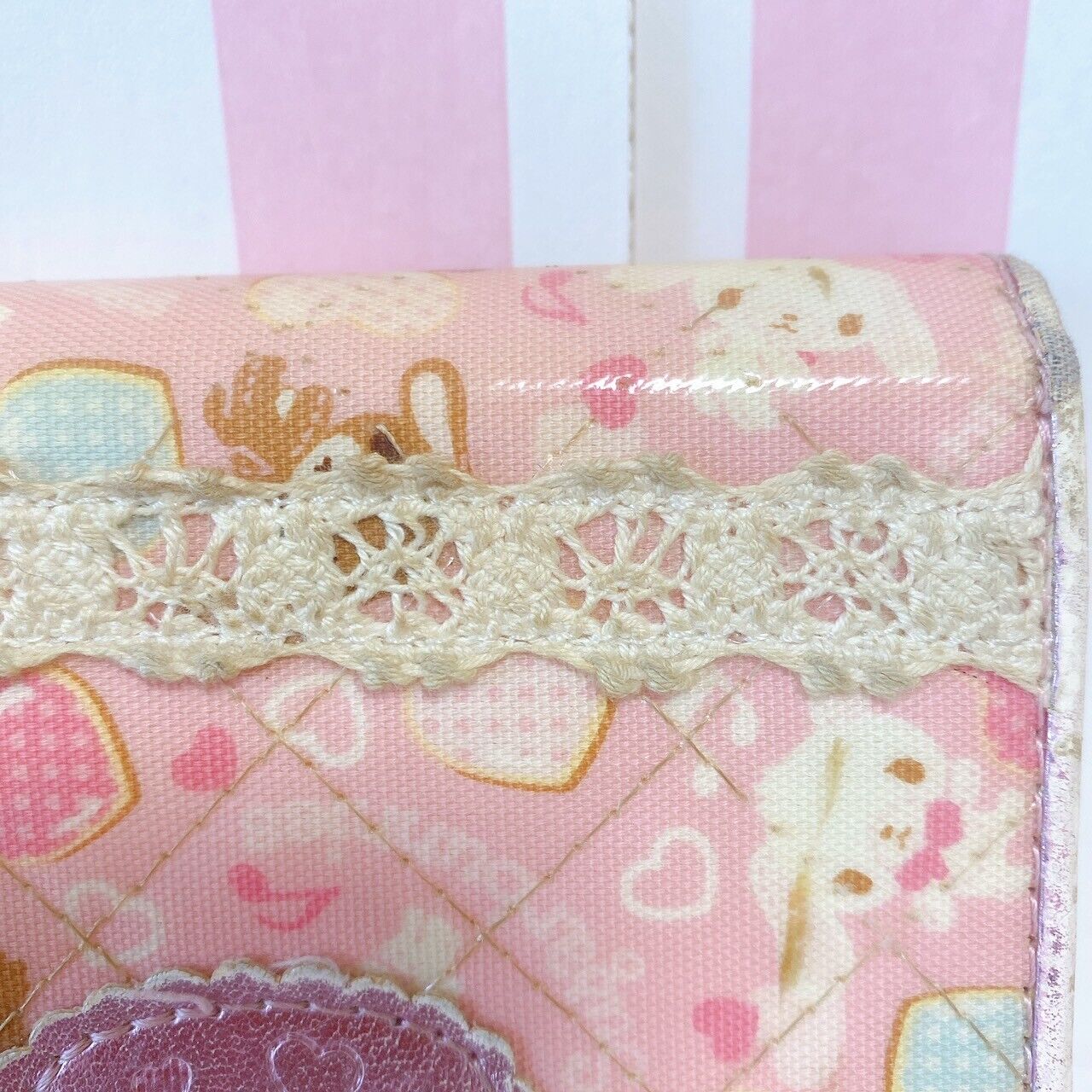 Sanrio Sugar Bunnies Folding Wallet Coin Purse Case Pink Shirousa Kurousa Frill