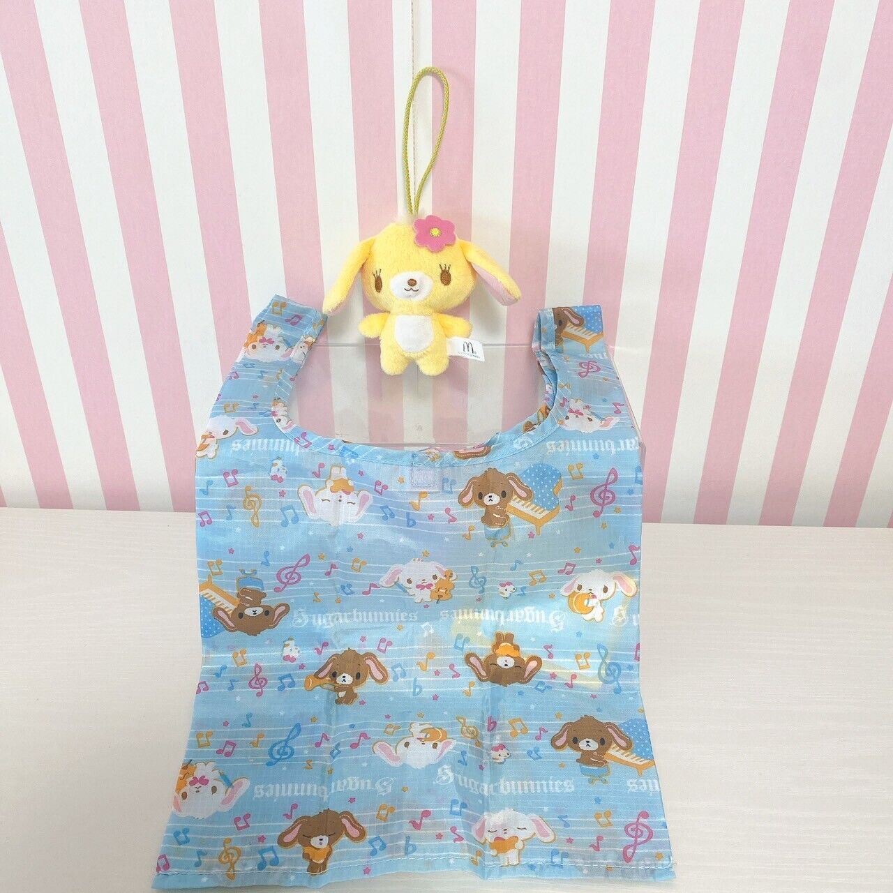 Sanrio Sugar Bunnies Eco Shopping Bag Hanausa Mascot Set 2 Blue Yellow Flower