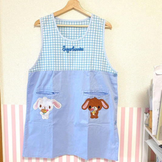 Sanrio Sugarbunnies Bunnies Apron For Adult Smock Candy Biscuit Blue Plaid Rare