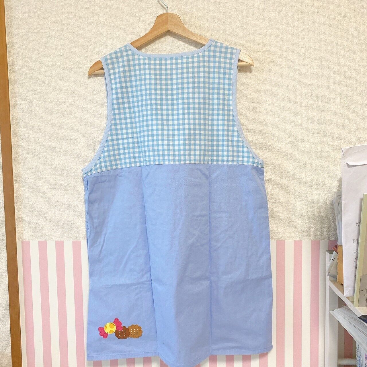 Sanrio Sugarbunnies Bunnies Apron For Adult Smock Candy Biscuit Blue Plaid Rare