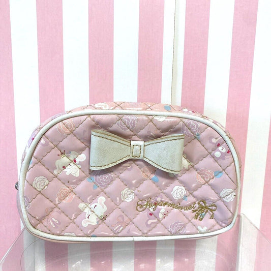 Sanrio Sugar Minuet Bunnies Pouch Quilting Pink Ribbon White Balletusa Primausa