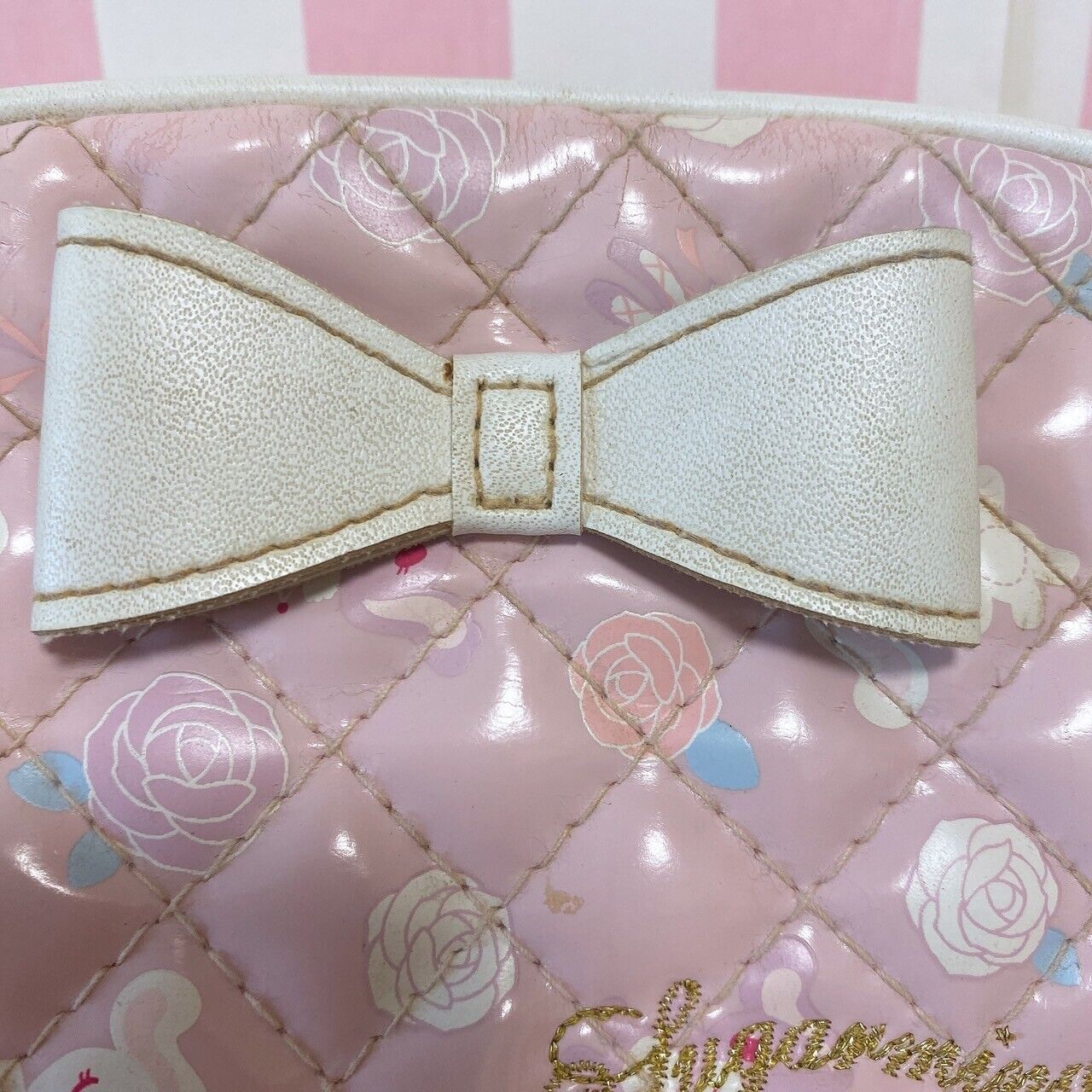 Sanrio Sugar Minuet Bunnies Pouch Quilting Pink Ribbon White Balletusa Primausa