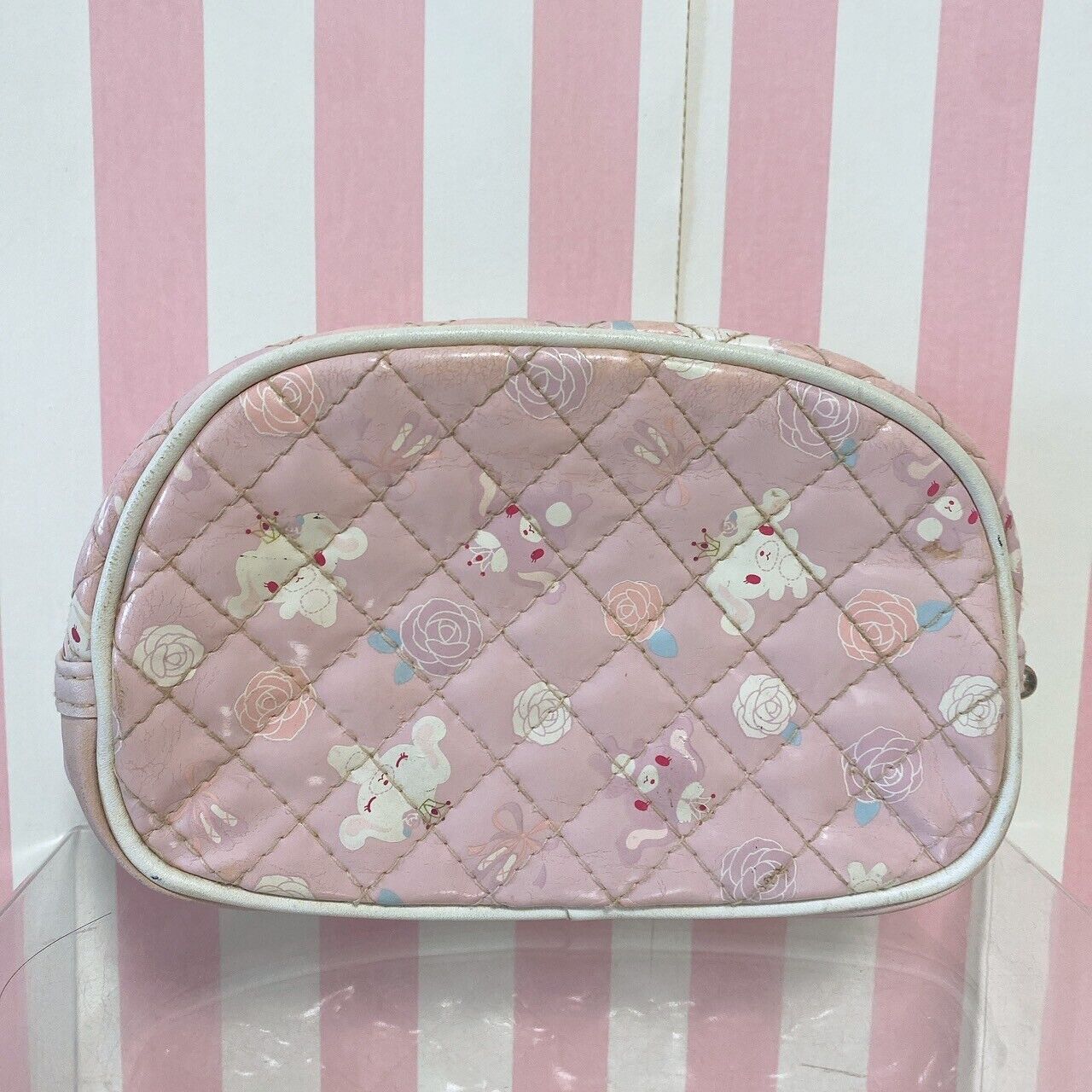 Sanrio Sugar Minuet Bunnies Pouch Quilting Pink Ribbon White Balletusa Primausa