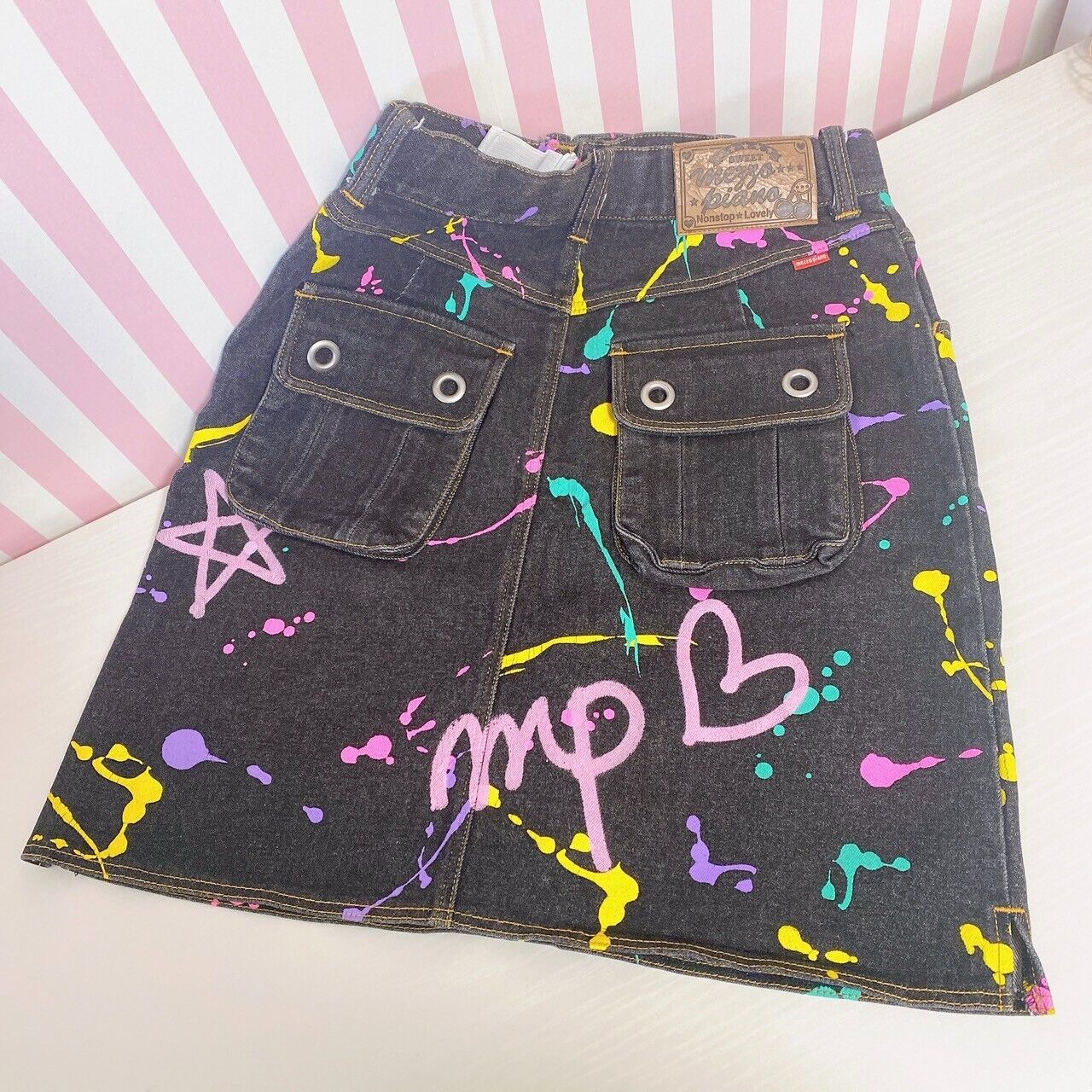 Mezzo Piano Denim Skirt 160 Size Colorful Paint Graffiti Trapezoid Character