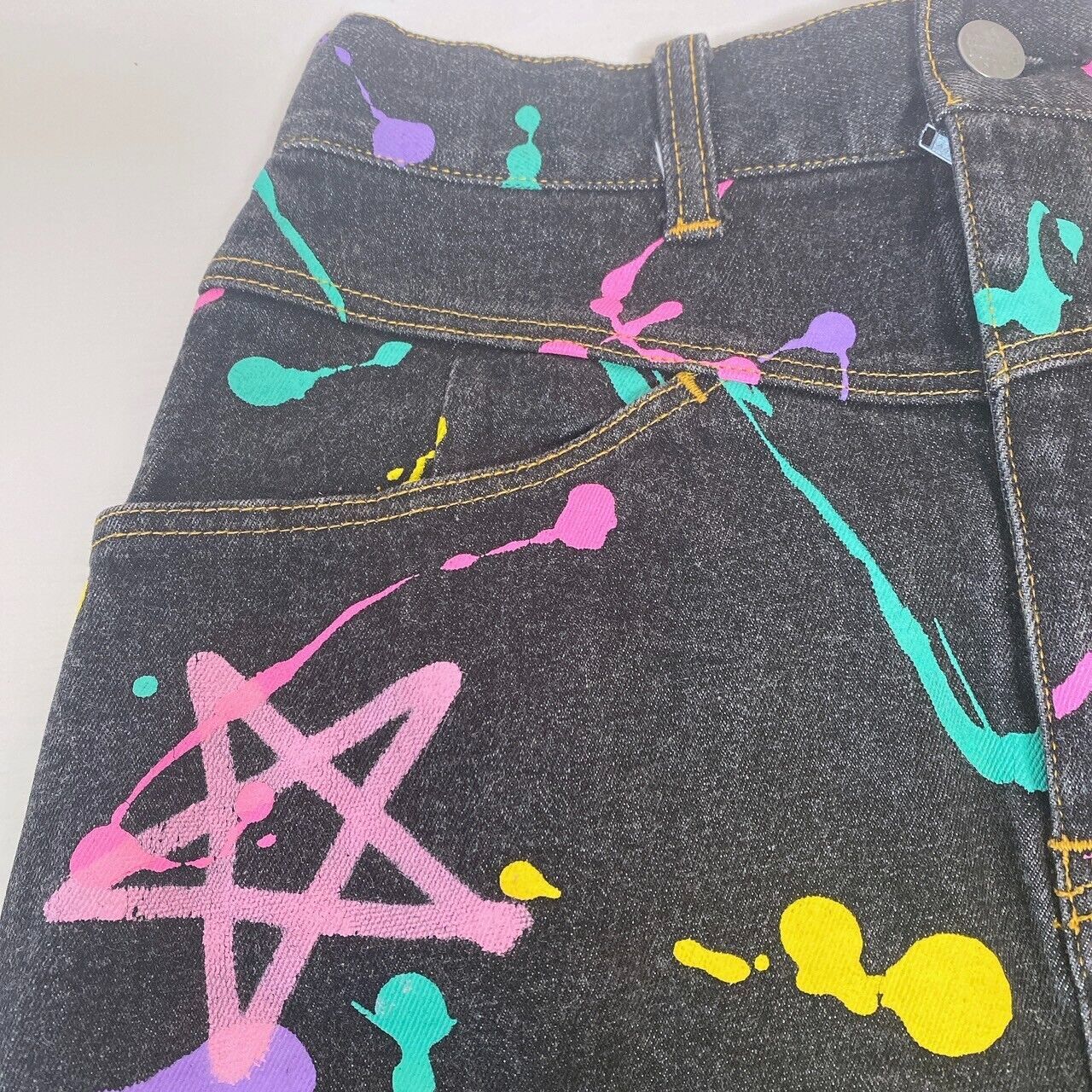 Mezzo Piano Denim Skirt 160 Size Colorful Paint Graffiti Trapezoid Character