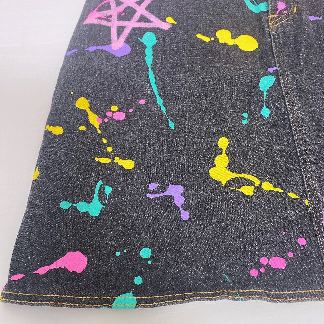 Mezzo Piano Denim Skirt 160 Size Colorful Paint Graffiti Trapezoid Character