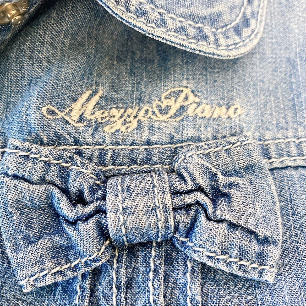 Mezzo Piano Denim Jacket 140 Frill Ribbon Puff Sleeves 100% Cotton Kawaii Rare