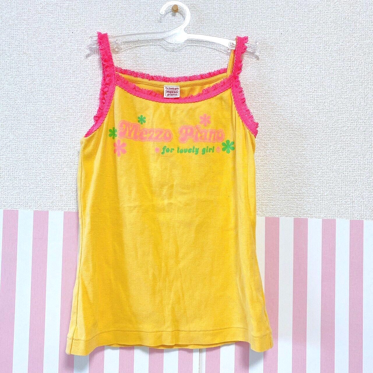 Mezzo Piano Tank Top 150cm Tops Yellow Camisole Lovely Cute Pop Ribbon Kawaii