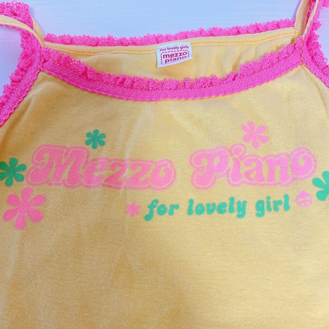 Mezzo Piano Tank Top 150cm Tops Yellow Camisole Lovely Cute Pop Ribbon Kawaii