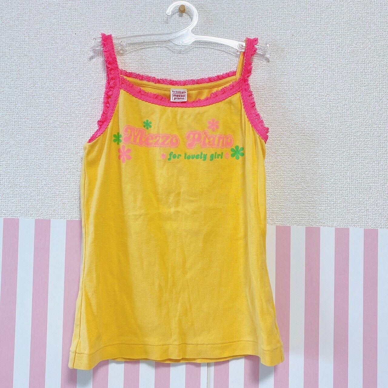 Mezzo Piano Tank Top 150cm Tops Yellow Camisole Lovely Cute Pop Ribbon Kawaii