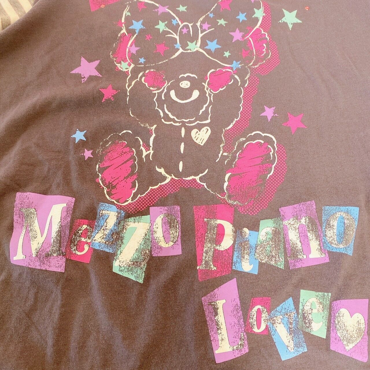 Mezzo Piano T-shirt Tops 160 Size Blue Ribbon Bear Short Sleeve Border Kawaii