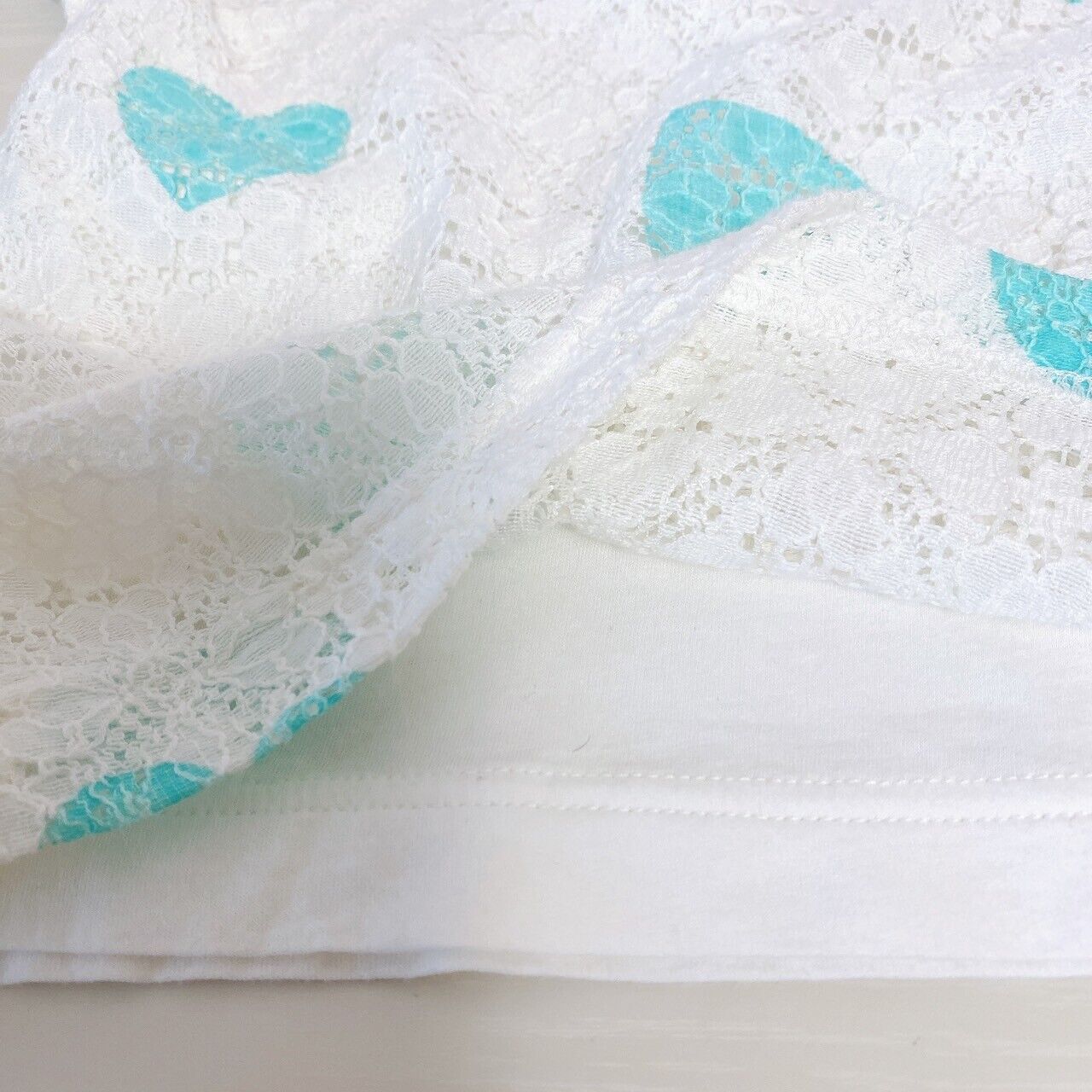 Mezzo Piano T-shirt Tops Light Blue Heart Lace White 140cm Short Sleeve Kawaii