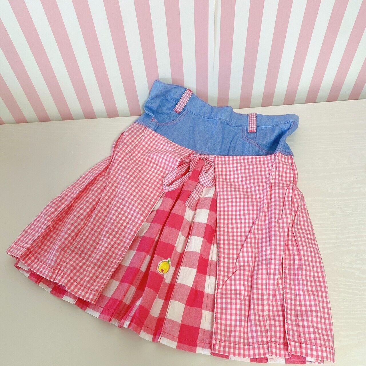 Mezzo Piano Skirt 160cm Red Plaid Pleats Lemon Denim Strawberry Clothing Kawaii