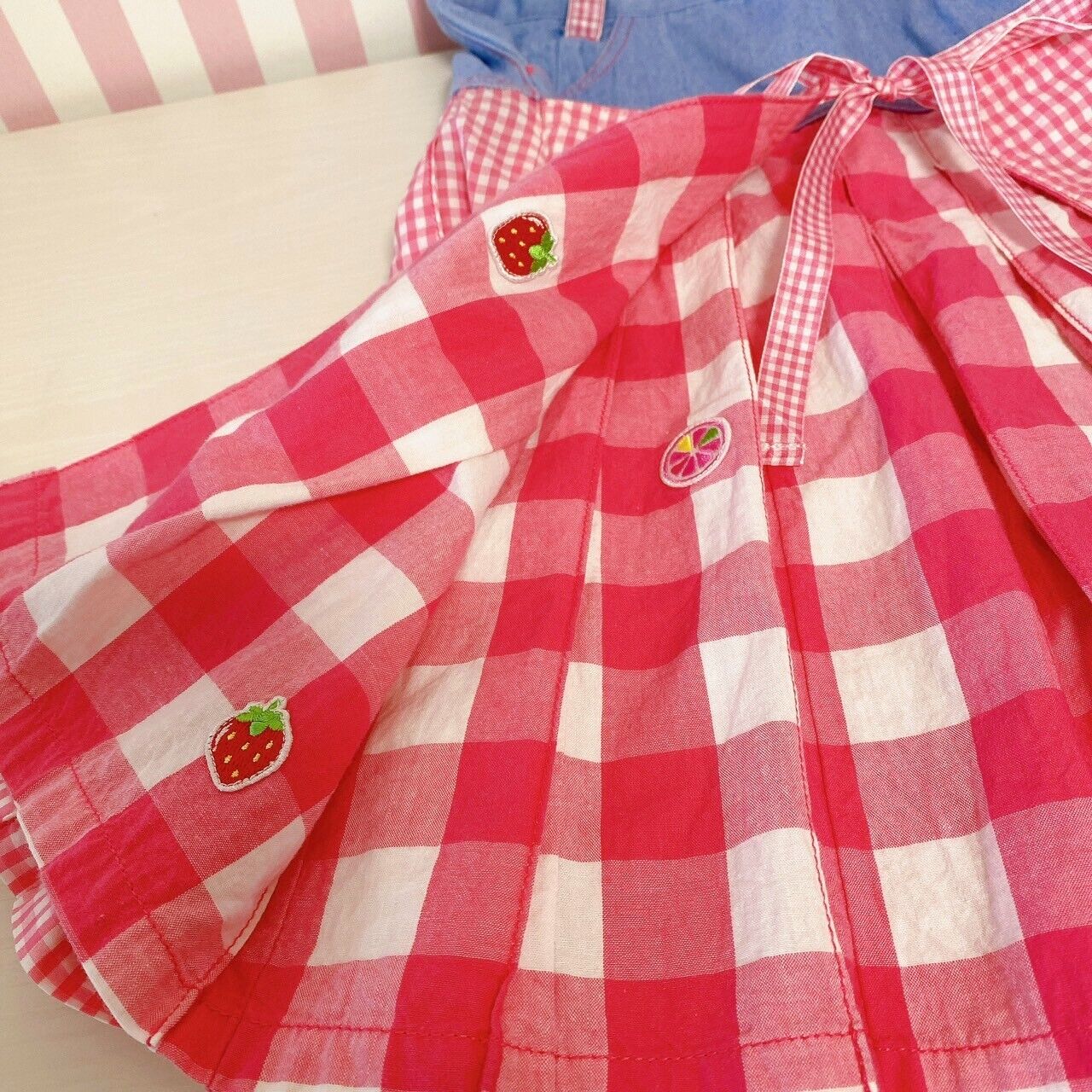 Mezzo Piano Skirt 160cm Red Plaid Pleats Lemon Denim Strawberry Clothing Kawaii