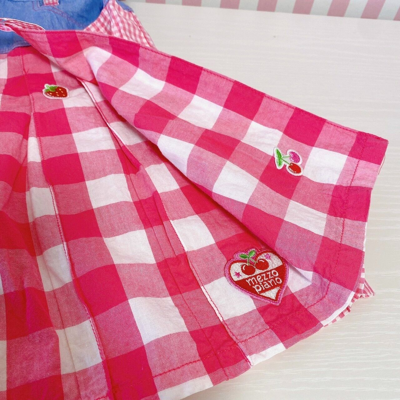 Mezzo Piano Skirt 160cm Red Plaid Pleats Lemon Denim Strawberry Clothing Kawaii