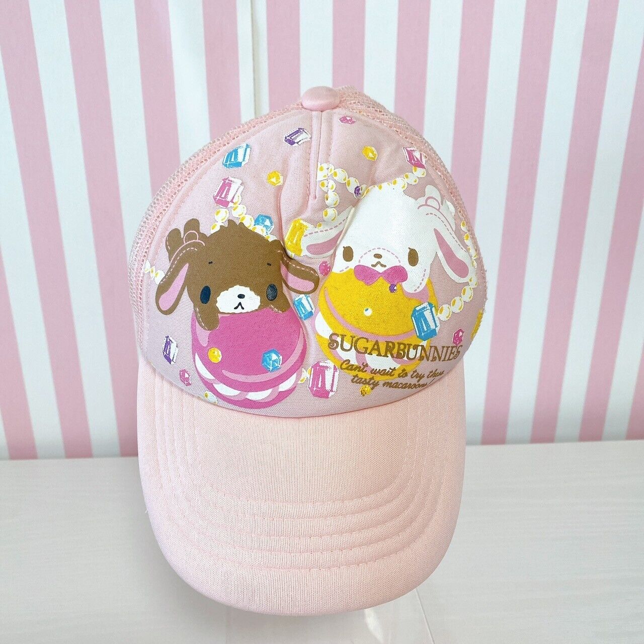 Sanrio Sugar Bunnies Cap Clothing Accessory Pale Pink Mesh Jewely Rabbit Kawaii