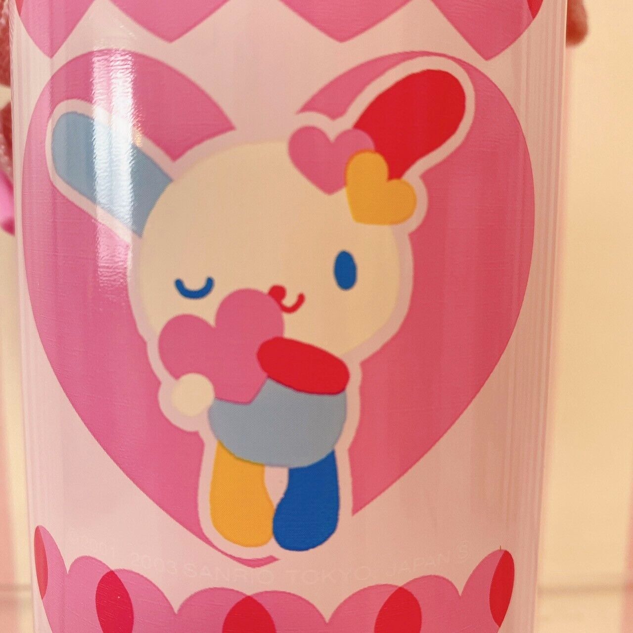 Sanrio Usahana Water Bottle Stainless 400ml Pink Heart Rabbit Kids Shoulder Belt