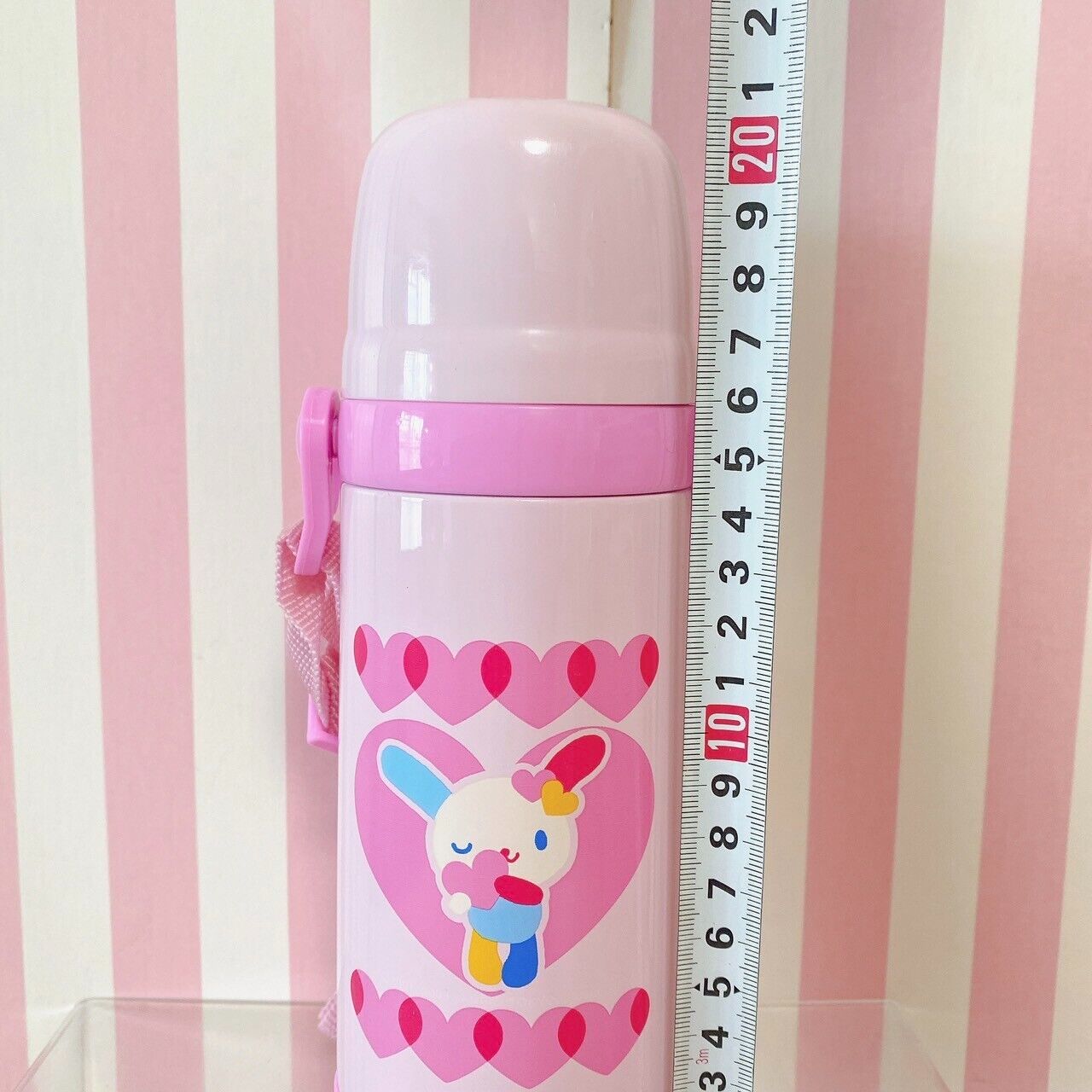 Sanrio Usahana Water Bottle Stainless 400ml Pink Heart Rabbit Kids Shoulder Belt